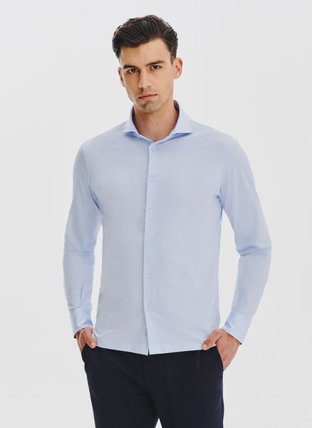 PAKO LORENTE – Jasnoniebieska koszula z dzianiny. Koszule męskie Pako Lorente, xxl, bez wzorów, z bawełny, bez kołnierzyka, bez ramiączek. Za 199.99 zł.