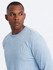 Melanżowa męska dresowa bluza z wyszywanym logotypem – błękitna V3 OM-SSNZ-0163 - XXL. Niebieskie bluzy męskie Ombre Clothing, l, z aplikacjami, z bawełny, eleganckie, bez ramiączek, bez kaptura. W wyprzedaży za 89.99 zł.