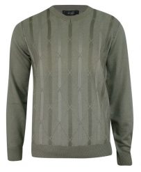Sweter Zielony, Oliwkowy w Serek, w Paski, Dekolt V-neck, Elegancki -BELIKA- Męski. Zielone swetry męskie Belika, m, bez wzorów, z bawełny, eleganckie, bez kołnierzyka, bez ramiączek. Za 187.00 zł.