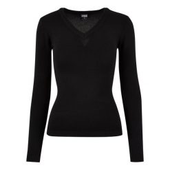 Damski sweter z dekoltem w szpic Urban Classics. Czarne swetry nierozpinane damskie Urban Classics, na zimę, bez wzorów, z nylonu, bez kołnierzyka, bez ramiączek. Za 198.50 zł.