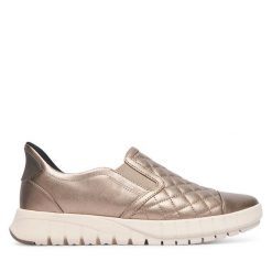 Półbuty Geox. Żółte półbuty damskie Geox, bez wzorów, bez obcasa, na płaskiej podeszwie, bez zapięcia. Za 449.99 zł.