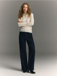 Jeansy wide leg z przeszyciem - indigo jeans. Niebieskie jeansy damskie Reserved, bez wzorów, z bawełny. Za 199.99 zł.