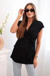 Marynarka damska bez rękawów z wiązaniem - elegancki fason czarna. Czarne marynarki i żakiety damskie Kesi Włoski, bez wzorów, z elastanu, biznesowe, bez kołnierzyka, bez ramiączek. Za 204.91 zł.