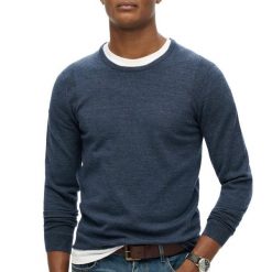 Sweter Męski Superdry Merino Crew. Niebieskie swetry męskie Superdry, na zimę, m, bez wzorów, z nylonu, bez kołnierzyka, bez ramiączek. Za 342.70 zł.