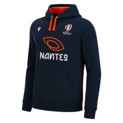Bluza z kapturem Macron RWC France Nantes. Czerwone bluzy damskie Macron, bez wzorów, z dresówki, sportowe, bez ramiączek, z kapturem. Za 298.50 zł.