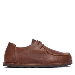 Półbuty Birkenstock. Brązowe półbuty damskie Birkenstock, bez wzorów, bez obcasa, na płaskiej podeszwie, bez zapięcia. Za 719.99 zł.