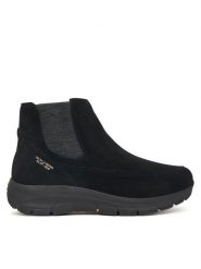 Skechers Sztyblety 169109/BBK Czarny. Czarne botki damskie Skechers, bez wzorów, ze skóry, bez obcasa, na płaskiej podeszwie, bez zapięcia. Za 449.99 zł.