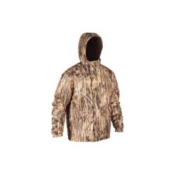 Kurtka myśliwska 500 camo ciepła i wiatroodporna. Zielone kurtki sportowe męskie SOLOGNAC, xl, bez wzorów, z materiału, bez kaptura. Za 199.99 zł.