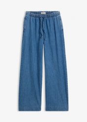 Jeansy wide leg, wsuwane. Niebieskie jeansy damskie bonprix, bez wzorów, z jeansu. Za 147.99 zł.