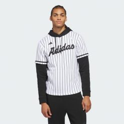 Koszulka z kapturem adidas Dugout Pinstripe. Białe bluzy męskie Adidas, m, bez wzorów, casualowe, bez ramiączek, z kapturem. Za 529.00 zł.