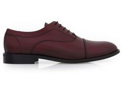 Bordowe półmatowe wiedenki/oxfordy T161. Czerwone buty wizytowe męskie Modini Moda Męska, bez wzorów, ze skóry, bez obcasa, bez zapięcia. W wyprzedaży za 360.00 zł.