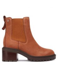 Tommy Hilfiger Botki Th Nubuck Chelsea Cleated Heel FW0FW09158 Brązowy. Brązowe botki damskie Tommy Hilfiger, bez wzorów, z nubiku, bez obcasa, na słupku, bez zapięcia. Za 529.99 zł.