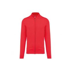 Kardigan zapinany na zamek Kariban. Czerwone swetry męskie KARIBAN, m, bez wzorów, eleganckie, bez kołnierzyka, bez ramiączek. W wyprzedaży za 153.50 zł.