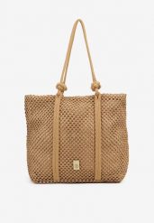 Ciemnobeżowa Torebka Typu Shopper z Plecionki Reviane. Brązowe shopperki damskie Renee, bez wzorów, bez dodatków. Za 74.99 zł.