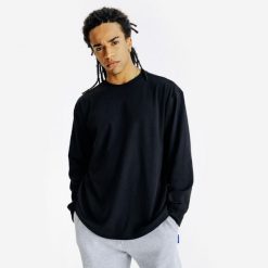 Koszulka długi rękaw męska Elementals. Czarne bluzy męskie Decathlon, m, bez wzorów, z materiału, bez ramiączek, bez kaptura. Za 109.99 zł.