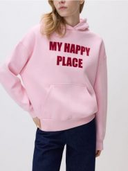 Bluza z napisem - pastelowy róż. Czerwone bluzy damskie Reserved, l, bez wzorów, z bawełny, bez ramiączek, bez kaptura. Za 129.99 zł.