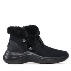 Botki Skechers. Czarne botki damskie Skechers, bez wzorów, bez obcasa, na płaskiej podeszwie, bez zapięcia. Za 379.99 zł.