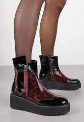 Czarno-Czerwone Lakierowane Botki Vices na Platformie i Koturnie Gamillia. Czarne botki damskie Born2be, bez wzorów, z jeansu, eleganckie, bez obcasa, na koturnie, bez zapięcia. Za 139.99 zł.