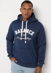 Granatowa Bluza z Bawełną i Kapturem Ozdobiona Napisem Arfesia. Niebieskie bluzy męskie Born2be, m, bez wzorów, z bawełny. Za 79.99 zł.