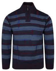 Sweter Wełniany Niebiesko-Granatowy w Paski TROYER z Wysokim Dekoltem na Zamek, Ciepły -TRIKKO. Czerwone swetry męskie Trikko, m, bez wzorów, z wełny, eleganckie, bez kołnierzyka, bez ramiączek. Za 285.00 zł.