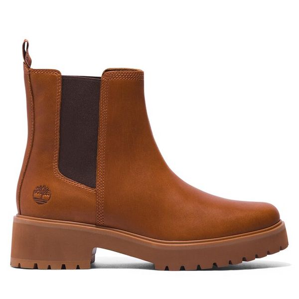 Sztyblety Timberland. Brązowe botki damskie Timberland, bez wzorów, bez obcasa, na płaskiej podeszwie, bez zapięcia. Za 699.99 zł.