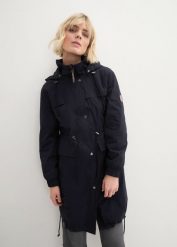 Parka trencz z dużymi kieszeniami. Czarne parki damskie bonprix, bez wzorów, bez kołnierzyka, z kapturem. Za 249.99 zł.