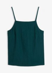 Top z plisowanej mieszanki wiskozy. Zielone topy damskie bonprix, bez wzorów, z wiskozy, bez kołnierzyka, bez ramiączek. Za 32.99 zł.