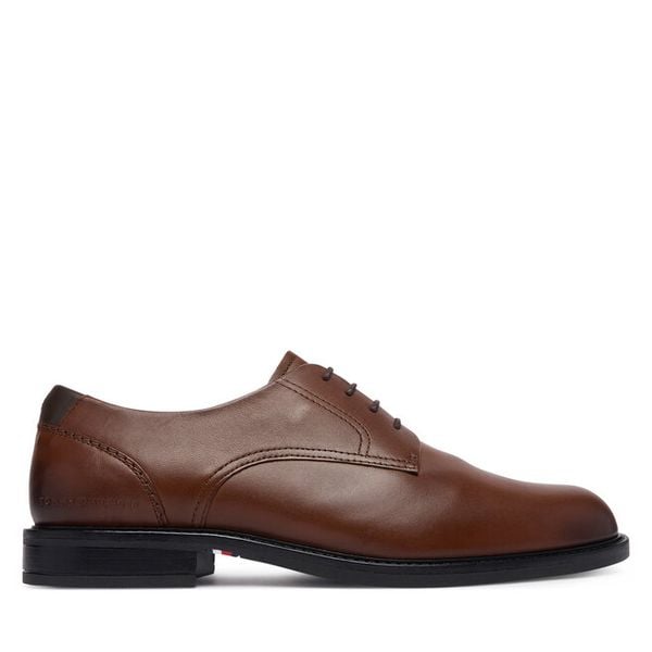 Oxfordy Tommy Hilfiger. Brązowe buty wizytowe męskie Tommy Hilfiger, bez wzorów, bez obcasa, bez zapięcia. Za 555.99 zł.