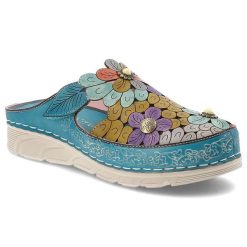 Klapki damskie Laura Vita, cholewka ze skóry naturalnej zapinane na rzep na solidnej podeszwie, niebieskie, Dorry 22 AJ1819-B2. Niebieskie klapki damskie Laura Vita, na lato, bez wzorów, ze skóry, bez obcasa, bez zapięcia. Za 278.90 zł.