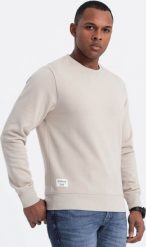 Ombre Męska bluza dresowa BASIC z okrągłym dekoltem - jasnobeżowa V1 OM-SSBN-0175 S. Brązowe bluzy męskie Ombre, m, bez wzorów, z dresówki, bez ramiączek, bez kaptura. Za 89.99 zł.