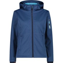 Damska kurtka turystyczna z kapturem CMP. Niebieskie kurtki sportowe damskie CMP, bez wzorów, z materiału, bez ramiączek, z kapturem, outdoorowe. Za 485.25 zł.