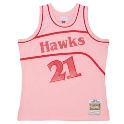 Koszulka NBA Atlanta Hawks Space Knit Swingman Jersey 1986 Dominique Wilkins. Czerwone bluzki damskie Mitchell & Ness, bez wzorów, z jersey, sportowe, bez kołnierzyka, bez ramiączek. Za 616.50 zł.