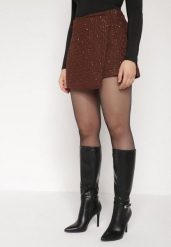 Brązowe Spódnico-Szorty z Wełną i Cekinami Fedara. Brązowe szorty damskie Born2be, bez wzorów, z wełny, klasyczne. Za 129.99 zł.