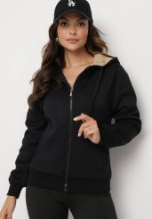 Czarna Rozpinana Bluza z Bawełną i Kontrastowym Kapturem Arkiara. Czarne bluzy damskie Born2be, l, bez wzorów, z bawełny, bez ramiączek. Za 84.99 zł.