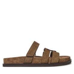 Klapki Tory Burch. Brązowe klapki damskie Tory Burch, bez wzorów, sportowe, bez obcasa, bez zapięcia. Za 1,569.00 zł.