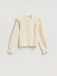 Kardigan z dekoracyjnymi guzikami - kremowy. Białe kardigany damskie Reserved, l, bez wzorów, z dzianiny, bez kołnierzyka. Za 139.99 zł.