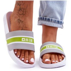 Lekkie Piankowe Klapki Big Star JJ274647 Biało-Szare. Szare klapki damskie bez wzorów, z tworzywa sztucznego, casualowe, bez obcasa, na platformie, bez zapięcia. Za 142.48 zł.