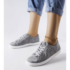 Szare materiałowe tenisówki Razan. Szare trampki i tenisówki damskie bez wzorów, z materiału, bez zapięcia. Za 68.60 zł.