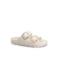 Klapki damskie Birkenstock Arizona Big Buckle Eva. Białe klapki damskie Birkenstock, bez wzorów, z materiału, klasyczne, bez obcasa, bez zapięcia. Za 339.00 zł.