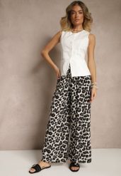 Czarno-Białe Panterkowe Spodnie z Wiskozy High Waist Ellilune. Czarne spodnie materiałowe damskie Renee, bez wzorów, z jeansu, biznesowe, z podwyższonym stanem. Za 39.99 zł.