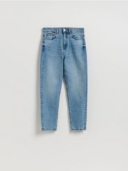 Jeansy mom fit slim - niebieski. Niebieskie jeansy damskie Reserved, bez wzorów, z bawełny. Za 129.99 zł.