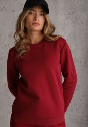 Bordowa Bluza Basic Ocieplana Polarem Kaianna. Czerwone bluzy damskie Renee, l, z aplikacjami, z jeansu, casualowe, bez ramiączek, bez kaptura. Za 59.99 zł.