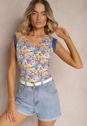 Niebieski Top z Wiskozy Bez Rękawów Irislora. Niebieskie topy damskie Renee, m, bez wzorów, z jeansu, biznesowe, bez kołnierzyka, bez ramiączek. Za 39.99 zł.