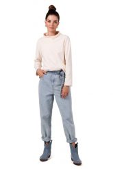 Prosta Bluza z Wysokim Kołnierzem - Waniliowa. Białe bluzy damskie MOE, l, bez wzorów, z bawełny, bez ramiączek, bez kaptura. Za 254.90 zł.