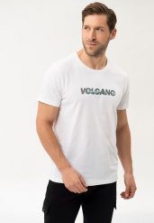 Bawełniany t-shirt T-NIGHT. Białe t-shirty męskie Volcano, l, bez wzorów, z bawełny, bez kołnierzyka, bez ramiączek. Za 59.99 zł.