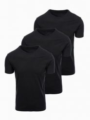 Zestaw bawełnianych męskich koszulek BASIC z okrągłym dekoltem – 3x czarny V9 OM-TSBS-0268 (3x. Czarne t-shirty męskie Ombre Clothing, m, bez wzorów, z bawełny, bez kołnierzyka, bez ramiączek. Za 169.99 zł.