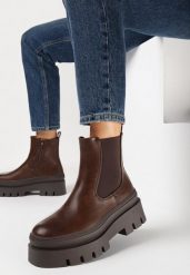 Brązowe Botki na Platformie z Protektorem Taride. Brązowe botki damskie Born2be, bez wzorów, bez obcasa, na platformie, bez zapięcia. Za 159.99 zł.