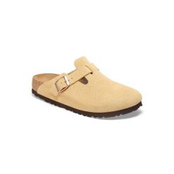 Klapki damskie Birkenstock boston vl. Brązowe klapki damskie Birkenstock, na lato, bez wzorów, z materiału, bez obcasa, bez zapięcia. Za 701.00 zł.