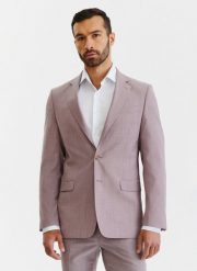 PAKO LORENTE – Gładka różowa marynarka garniturowa męska. Czerwone garnitury męskie Pako Lorente, m, bez wzorów, z wełny, boho. Za 849.99 zł.