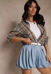 Niebieskie Szorty Bombka z Wiskozą Koliana. Niebieskie szorty damskie Renee, bez wzorów, z wiskozy, eleganckie, z podwyższonym stanem. Za 79.99 zł.